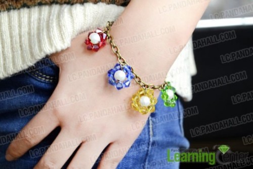 Colorful DIY Beaded Flower Charm Bracelet