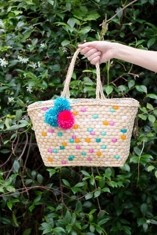 Colorful DIY Painted Straw Tote Bag