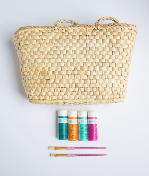 Colorful DIY Painted Straw Tote Bag
