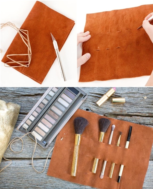 Convenient and easy diy leather makeup brush holder  3