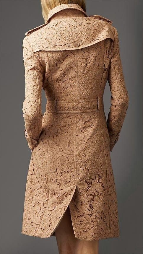 a tan lace fitting midi trench is a very feminine piece to wear in spring, it's soft and very tender