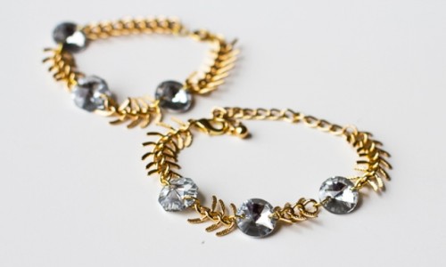 DIY Fishbone Chain Crystal Bracelet