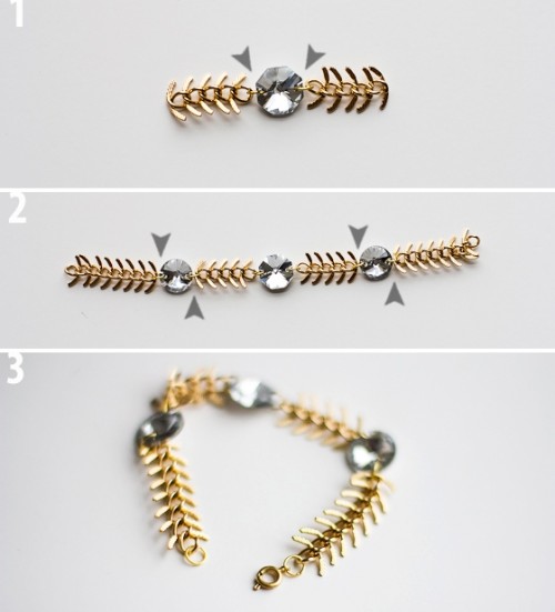 DIY Fishbone Chain Crystal Bracelet