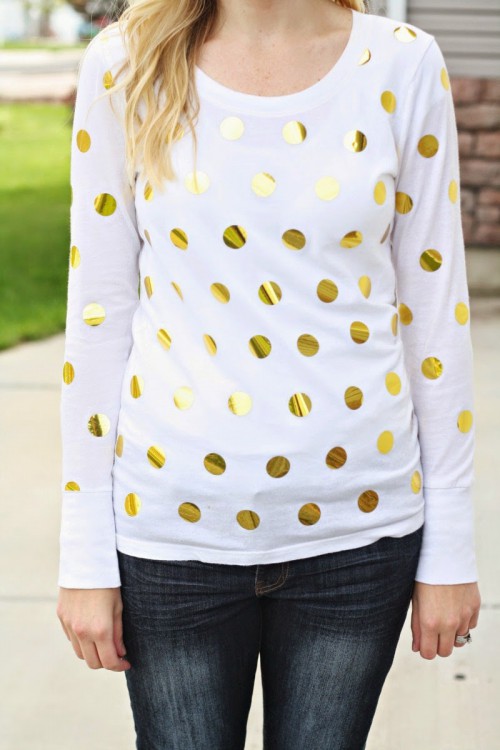 Sparkly DIY Gold Foil Polka Dot Shirt