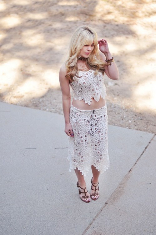 DIY Lace Dress Refashion To A Crop Top And A Skirt