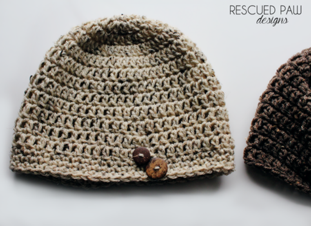 Picture Of diy simple crochet oatmeal button hat  3