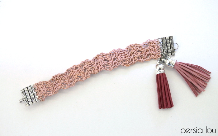 Dusty pink diy crochet leather bracelet  8