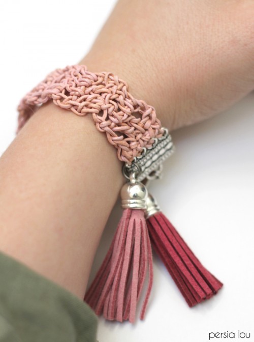 DIY Crochet Leather Tassel Bracelet