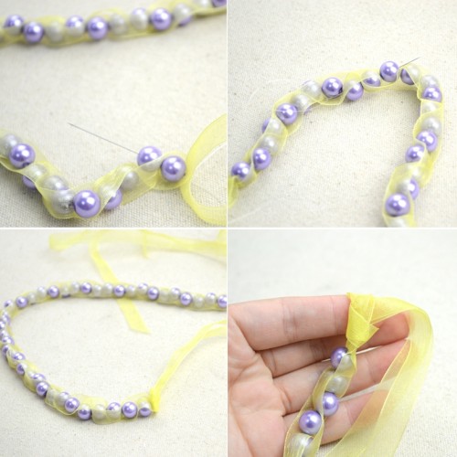 Girlish DIY Peals And Ribbon Necklace