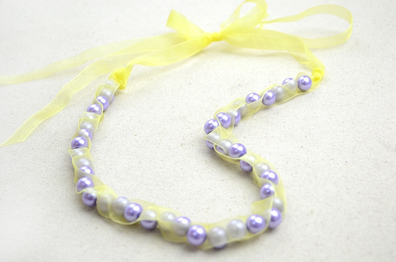 Girlish diy pearls and ribbon necklace  5
