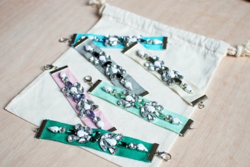 Gorgeous DIY Jeweled Ribbon Bracelets