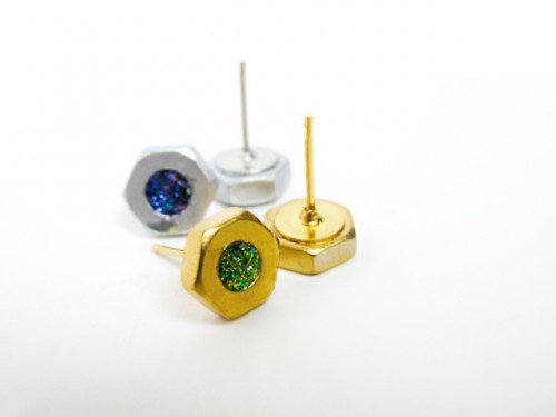 Industrial Inspired DIY Glitter Hexnut Earrings