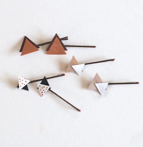 Pretty DIY Wooden Triangle Hair Pins