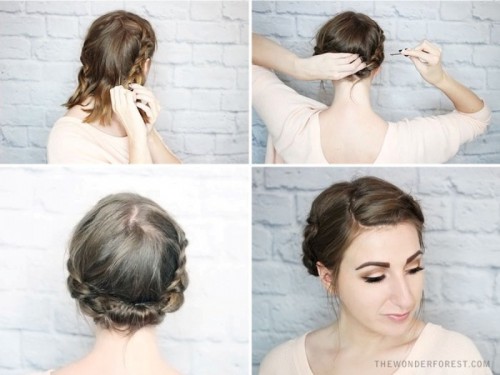 Quick DIY Rolled Braid Updo For Short Hair