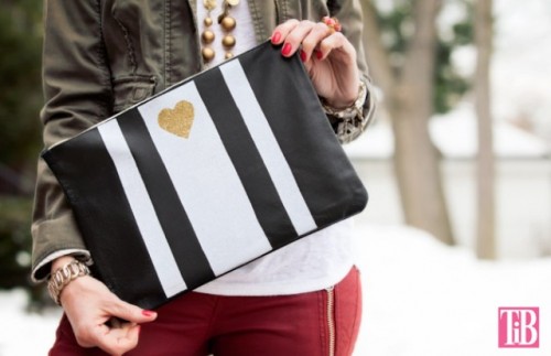 Striped DIY Leather Clutch With A Heart Pattern