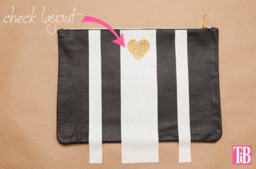 Striped DIY Leather Clutch With A Heart Pattern