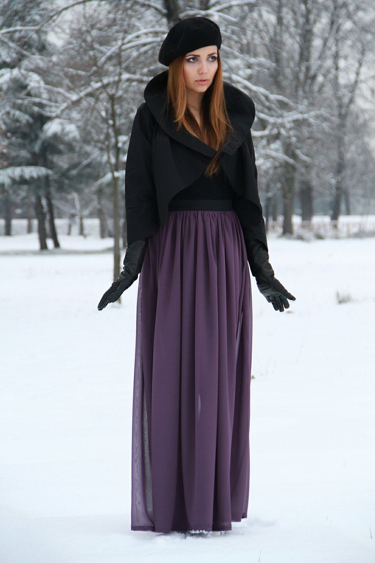 Picture Of stylish and comfy winter maxi skirt outfits  23