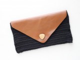 crocheted and leather clutch