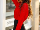 a black pencil skirt, a red blouse, a black clutch – such an outfit will make a statement with its contrasting color scheme